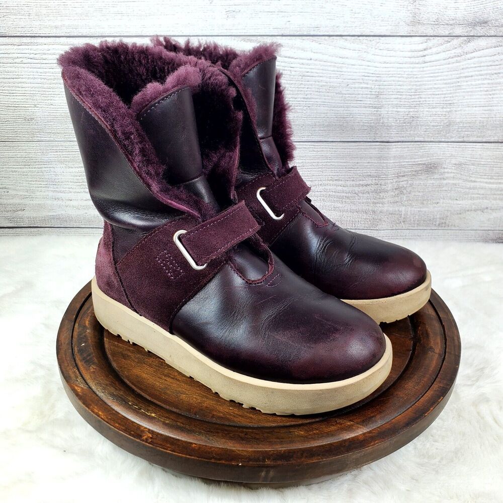 UGG Isley Port Color Waterproof Leather Pom Pom Boots Size 6